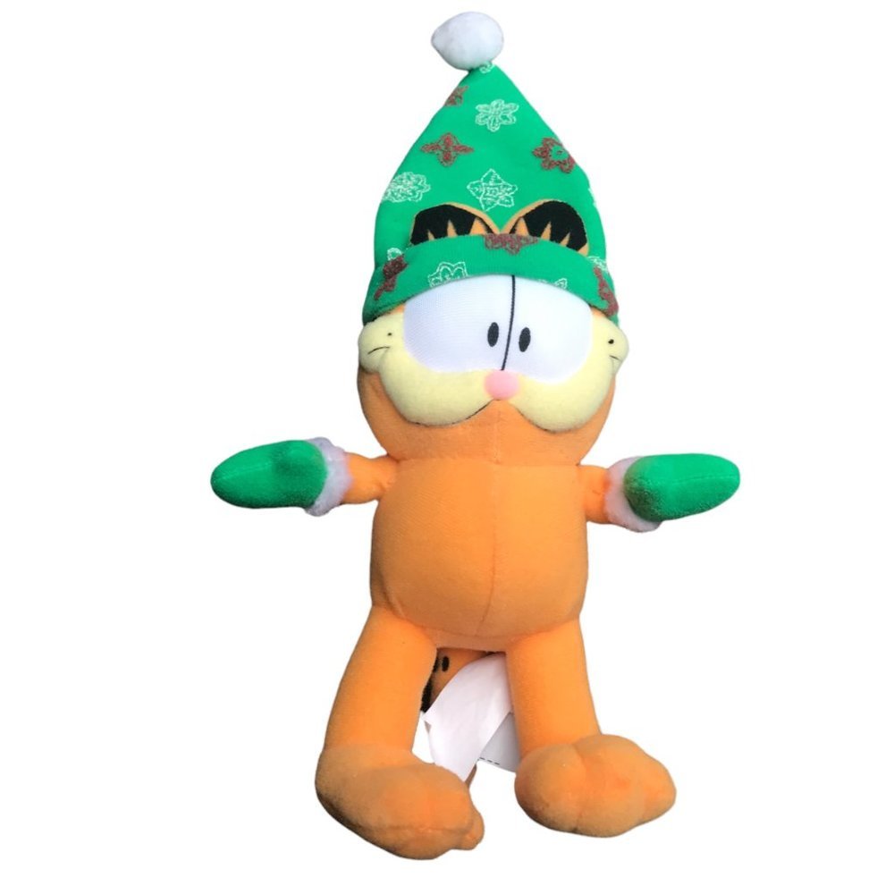 Garfield Cat Plush Winter Hat Mittens Back Suction Cup 8" Tall Snowflakes